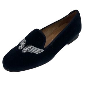 Stubbs and Wootton Silver Wing Velvet Navy Slippers Size 7.5